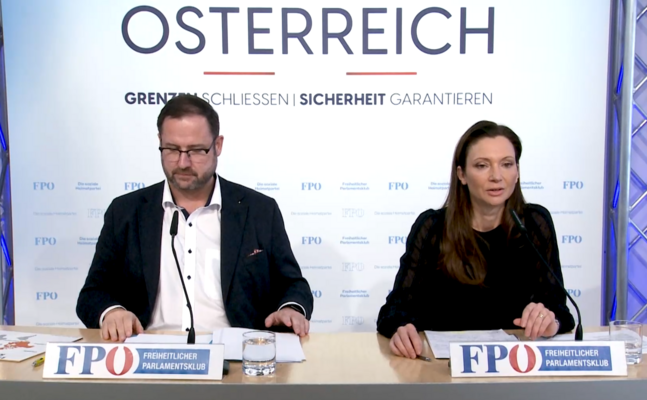 FPÖ-Generalsekretär Christian Hafenecker und -Verfassungssprecherin Susanne Fürst.